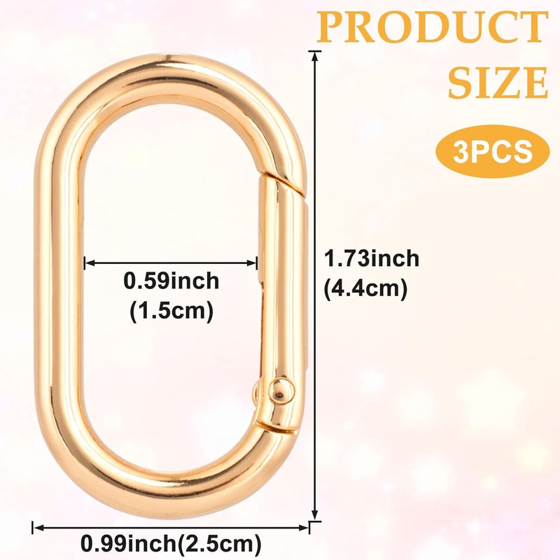 STSTR 3pcs Oval Spring Ring Clips, Metal Keyring Purse Clip, Heavy Duty Opening O Ring Carabiner for Keychains,Backpacks, Keys - Image 2